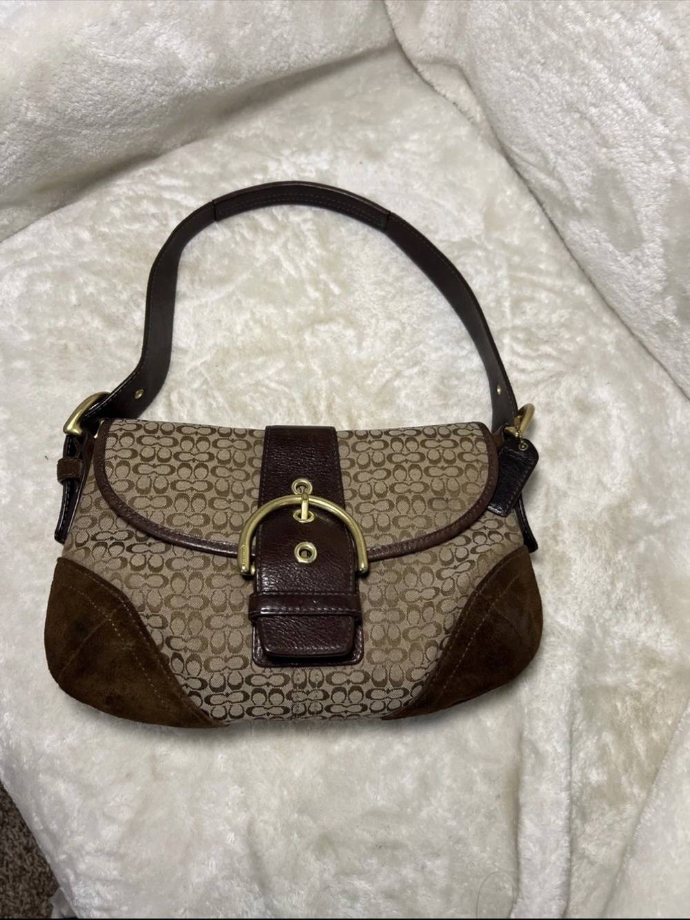 Rare Vintage Coach Soho Y2K Signature Shoulder Bag Brown Canvas & Suede 6818 - Picture 2 of 9